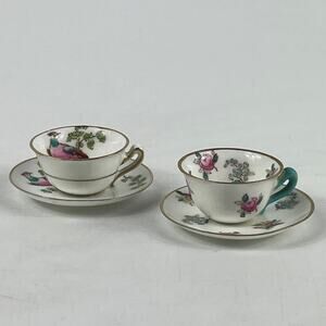 Crown Staffordshire Mini Teacup Saucer Set Floral Bird Gold Bone China England